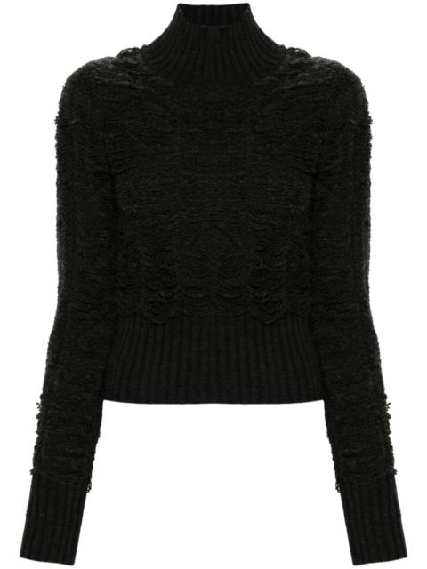 high-neck distressed jumper