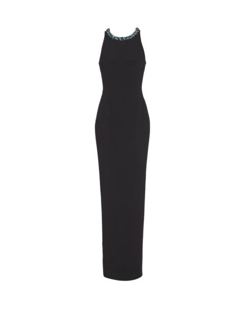 Long sleeveless dress in embroidered velvet