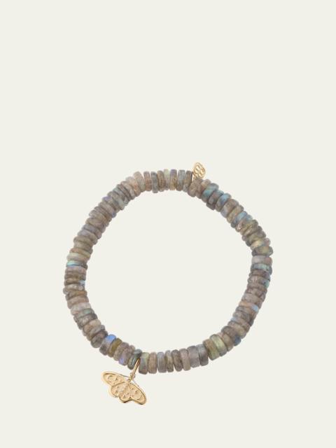 14K Diamond Celestial Moth Charm on Labradorite Stretch Bracelet