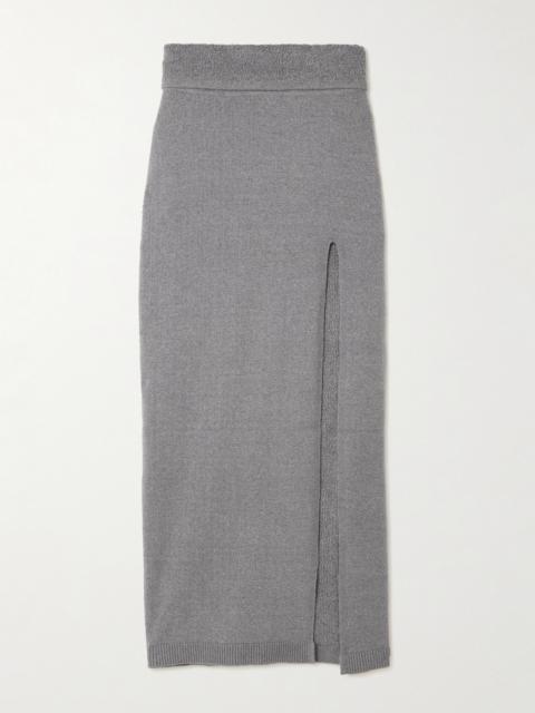 Textured Knit High Slit Long Skirt