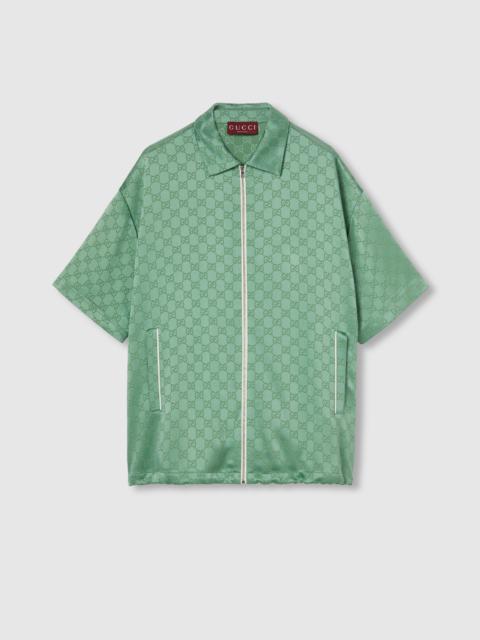 Relaxed fit GG satin zip shirt