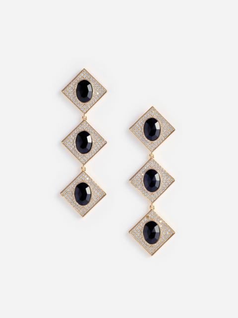 Gold Crystal Black Tiered Earrings