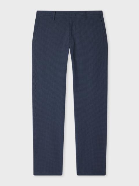 Blue Seersucker Check Drawstring Trousers
