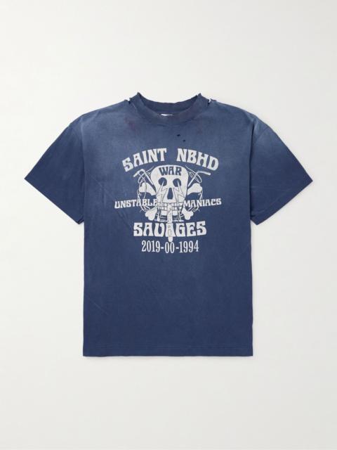 + Neighborhood Distressed Logo-Print Cotton-Jersey T-Shirt Navy