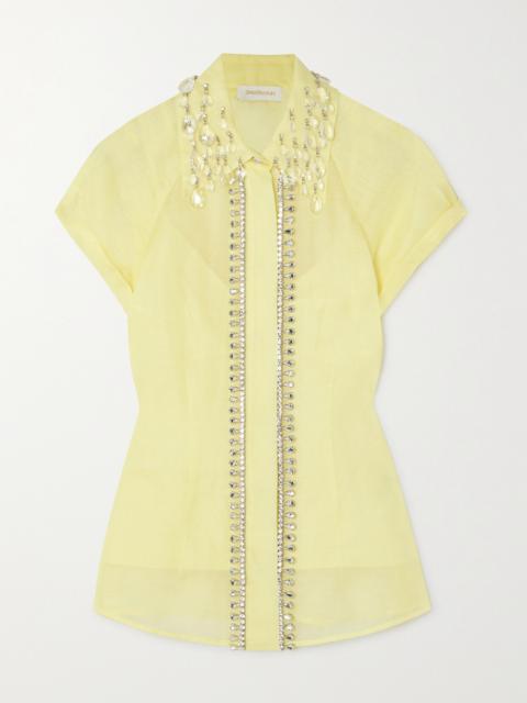 Matchmaker Crystal-embellished Linen And Silk-blend Shirt