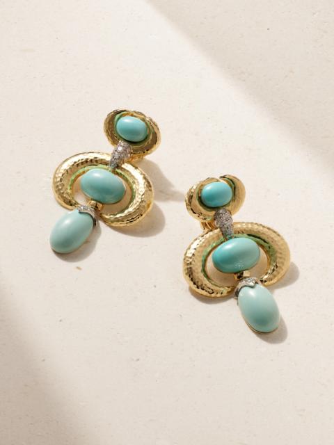 Double Crescent 18-karat Gold, Platinum, Turquoise And Diamond Clip Earrings