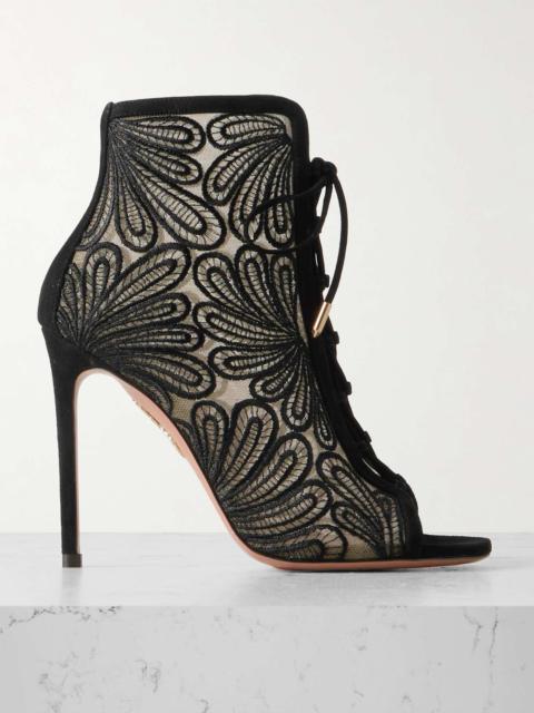 105 suede-trimmed Chantilly lace ankle boots