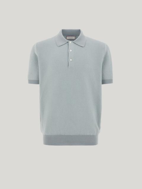 BRIANZA GREEN MICROSTRUCTURED COTTON POLO SHIRT WITH PLAIN-KNIT COLLAR