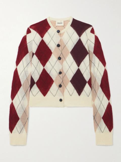 Charli calf hair-trimmed argyle cashmere and mohair-blend cardigan Cream