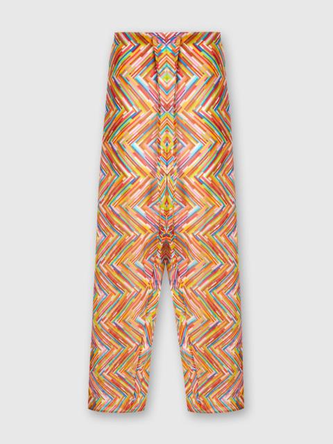 Printed cotton and silk blend trousers with drawstring