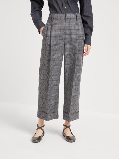 Virgin wool Prince of Wales cropped sartorial trousers with monili