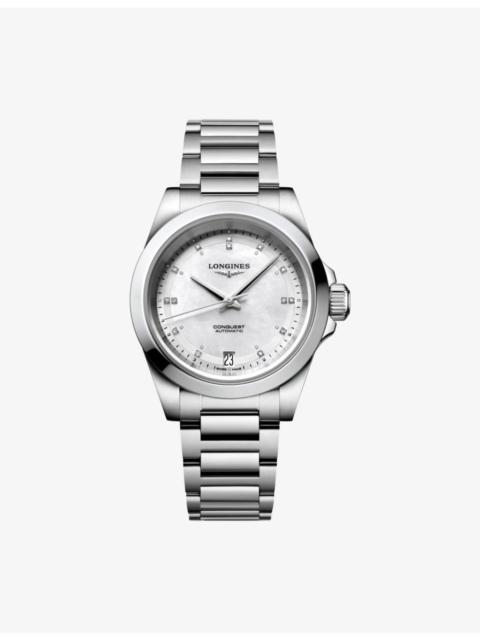 L3.430.4.87.6 Conquest Stainless-Steel And 0.035ct Diamond Automatic Watch