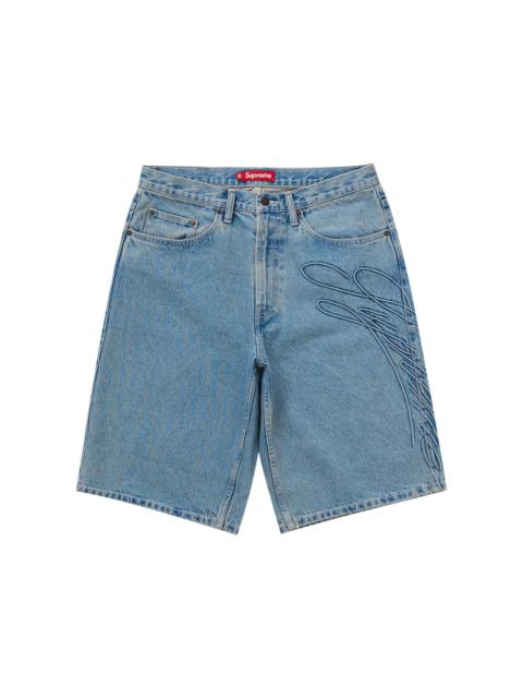 Supreme Script Baggy Denim Short Washed Indigo