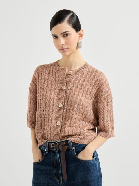 Linen dazzling cable openwork cardigan
