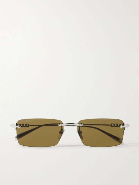 Rimless Rectangular-Frame Silver-Tone Sunglasses Silver