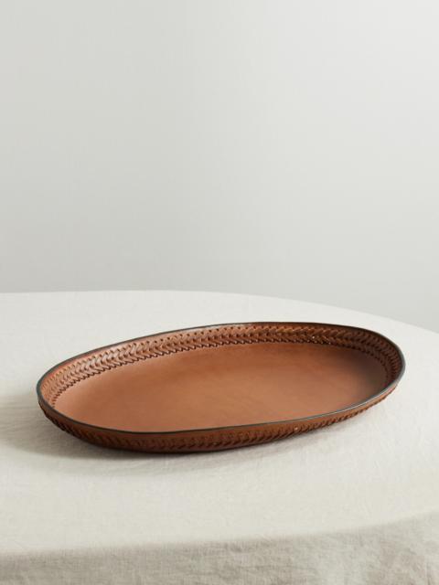 Oval Whipstitched Leather Tray