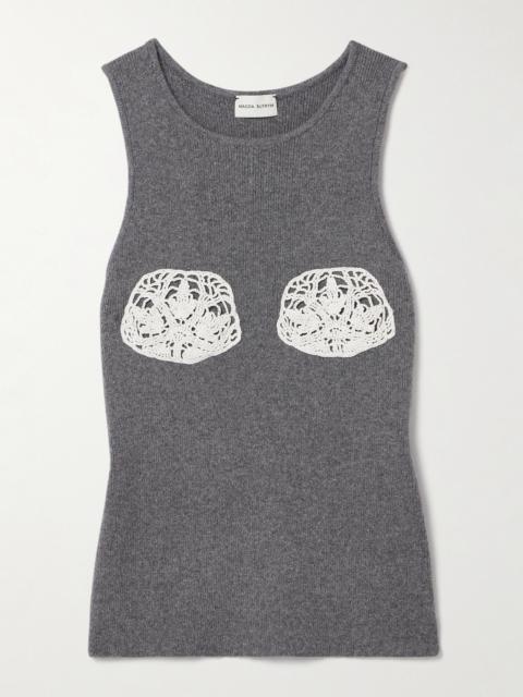 Crocheted Cotton-trimmed Cashmere Tank