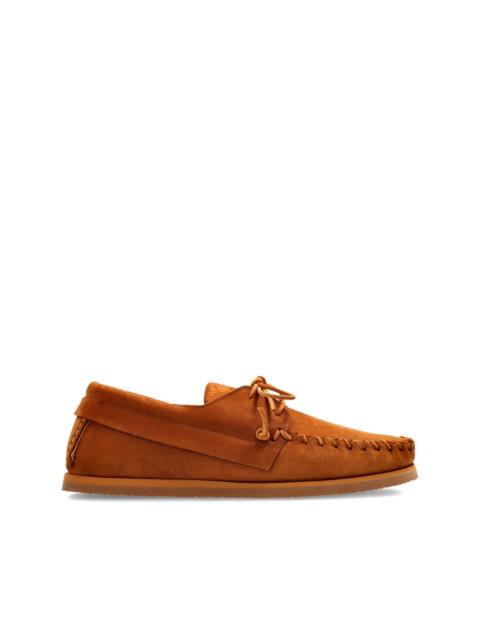 leather lace-up moccasin boat shoes
