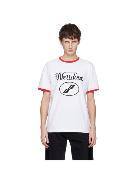 White Cursive Logo Fitted Ringer T-shirt