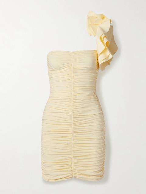 Equinoccio One-shoulder Ruched Stretch-jersey Mini Dress