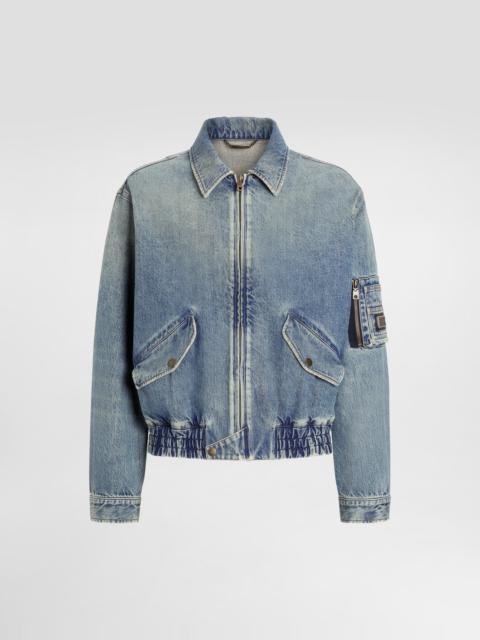 Cotton denim bomber jacket with tag
