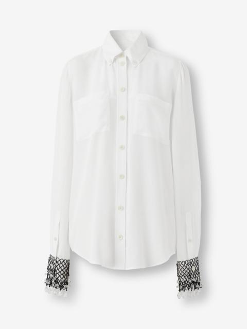 Fishnet Cuff Silk Crepe de Chine Shirt