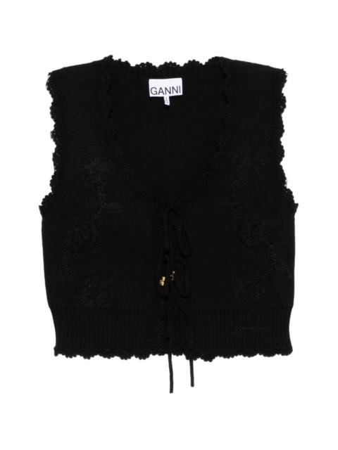 flower-applique sleeveless cardigan
