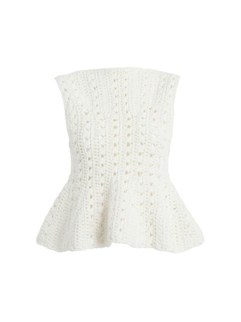 Yuka Crocheted Cotton-Blend Peplum Top white