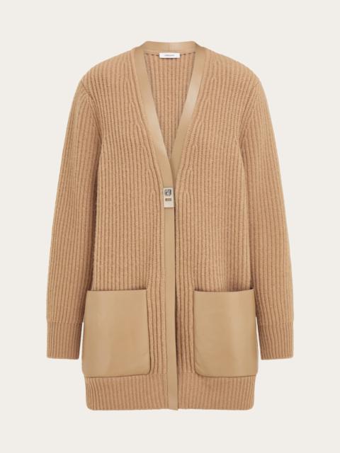 Longline cardigan with leather trims