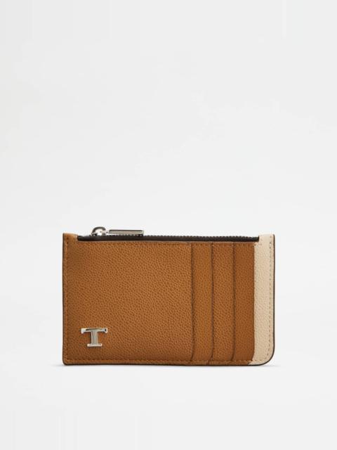 CARD HOLDER IN LEATHER - BROWN, BEIGE