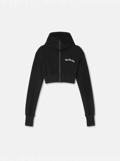 Embroidered Logo Crop Zip Hoodie