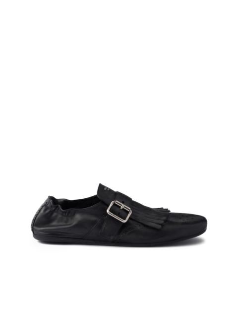 buckle-strap fringe-detail leather loafers