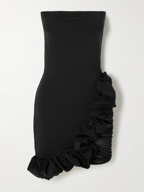 Chari Strapless Tulle-trimmed Ruffled Stretch-jersey Mini Dress