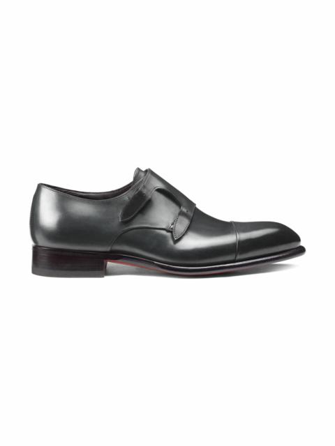 Men's grey leather double-buckle shoe
