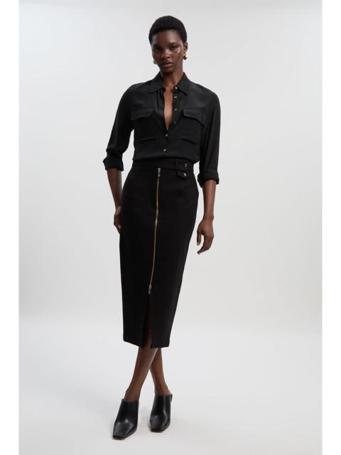 Ponte Front Zip Trim Detail Midi Skirt