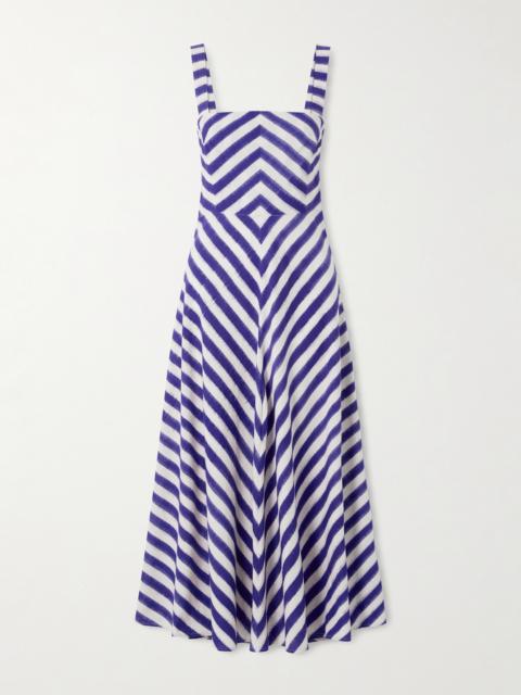 Margherita Ikat Striped Cotton Midi Dress