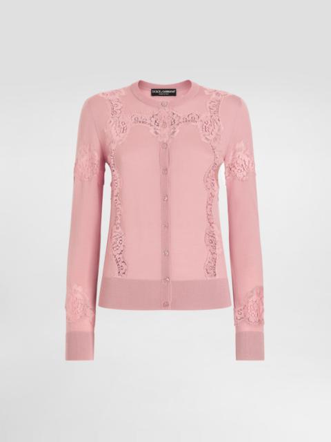 Wool cardigan with lace inlay