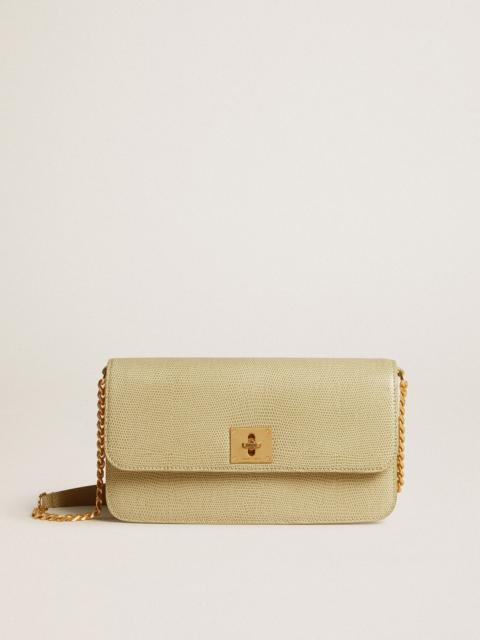 Gioia Bag in mineral-gray sheepskin leather with gold details