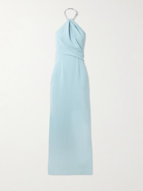 Riva Embellished Draped Crepe Haltnerneck Gown
