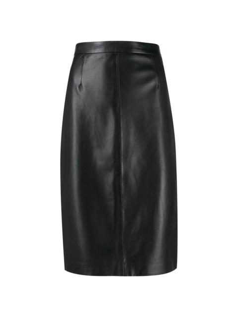 high-waisted leather skirt