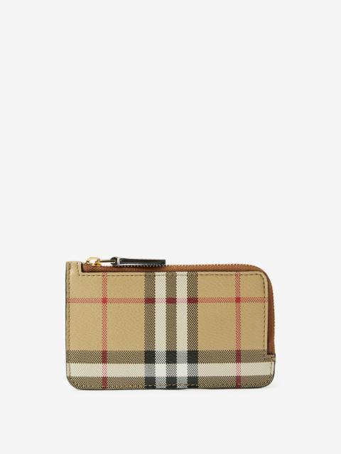 Check and Leather Zip Card Case