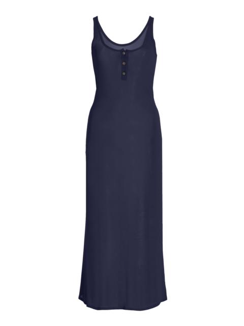 The Catherine Knit Midi Henley Dress navy
