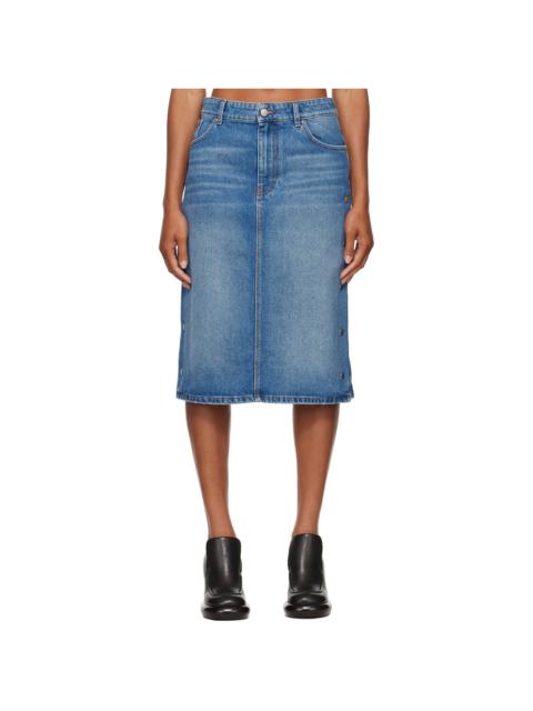 Blue Snap Denim Midi Skirt