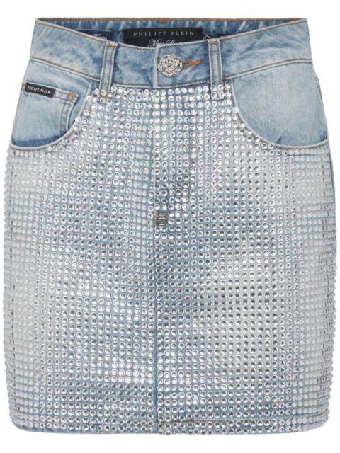 crystal-embellished denim miniskirt