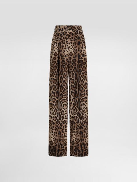 Leo-print wool trousers