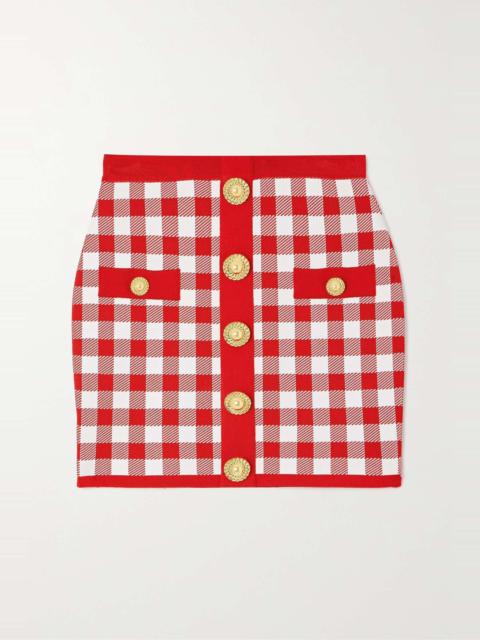 Button-embellished jacquard-knit mini skirt