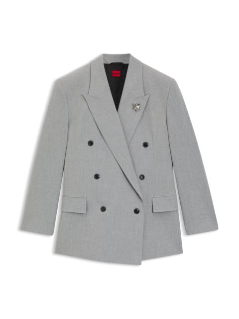 RELAXED-FIT BLAZER WITH ENAMEL FLOWER BROOCH