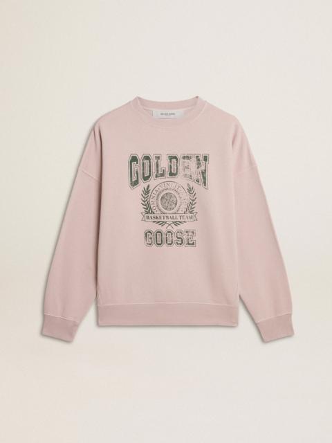Old rose unisex round neck sweatshirt with green logo print