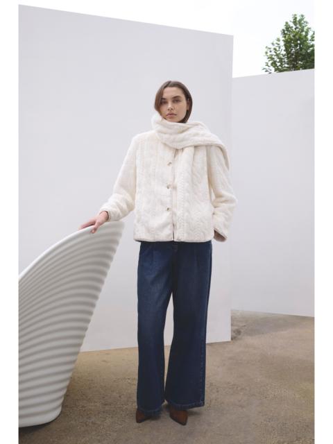 Textured Faux Fur Scarf Neck Coat