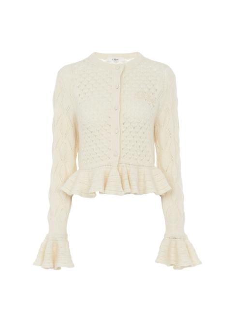 RUFFLED LOGO CARDIGAN IN A SILK, ALPACA & COTTON KNIT